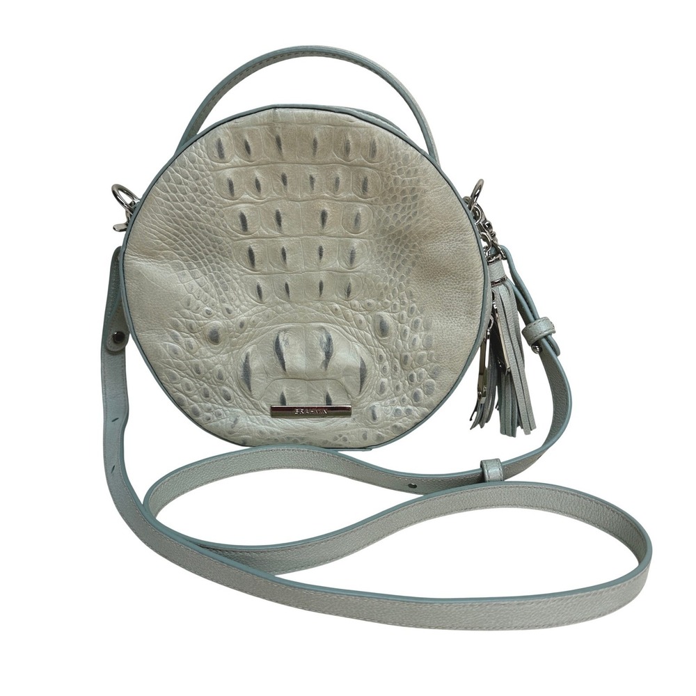 Brahmin Lane Ocean Collodi Circle Croc Embossed Leather Crossbody‎ Bag Pale Blue